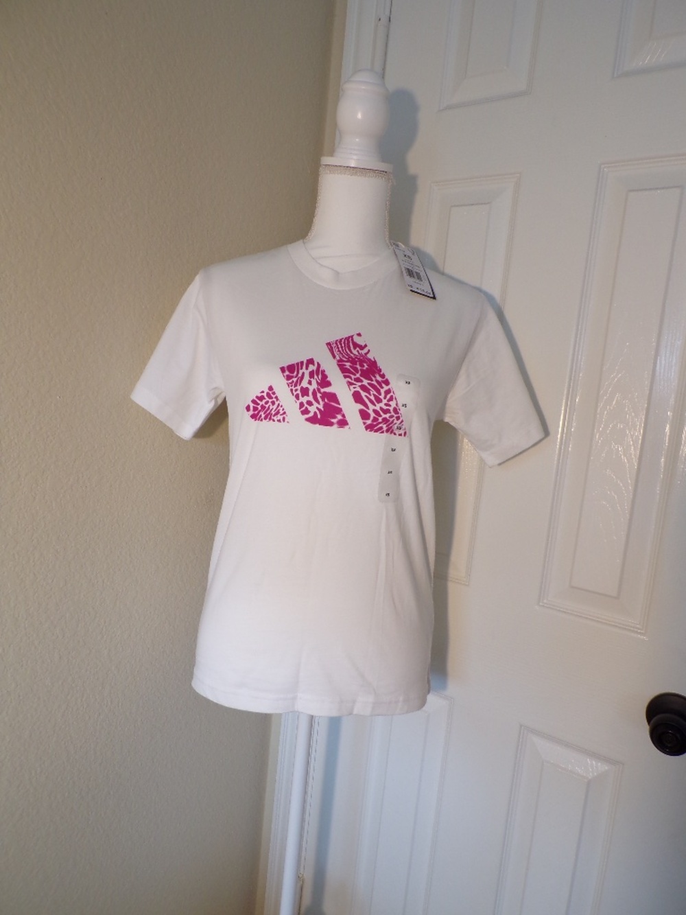 Adidas Women's Camo Tee – White & Pink – Size XS